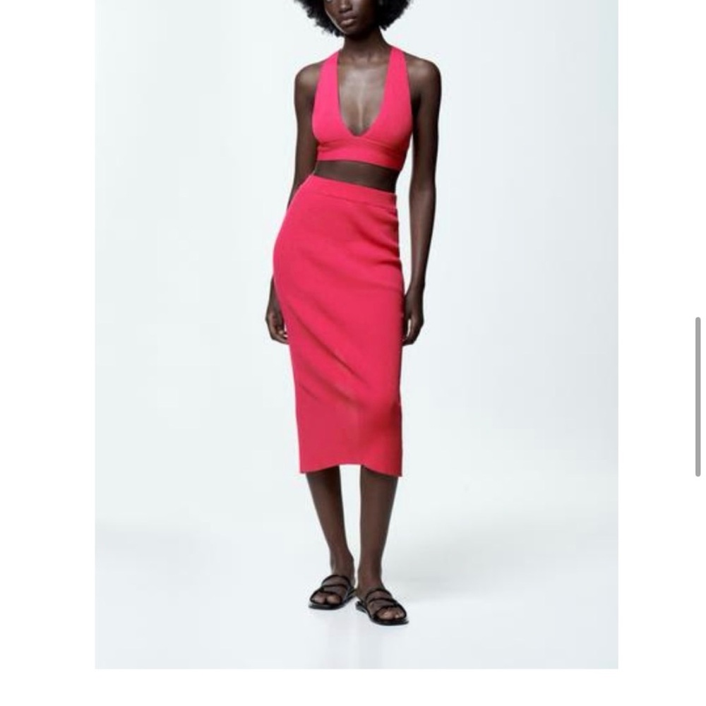 Zara Pink Midi Skirt & Matching Top (2 pieces)